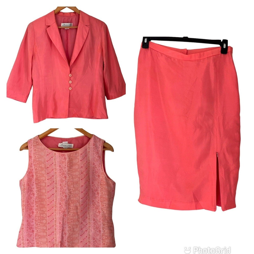 Vintage Jacket Set Skirt Top Blazer Dusty Paisley Pink by Jessica Ash Size 12
